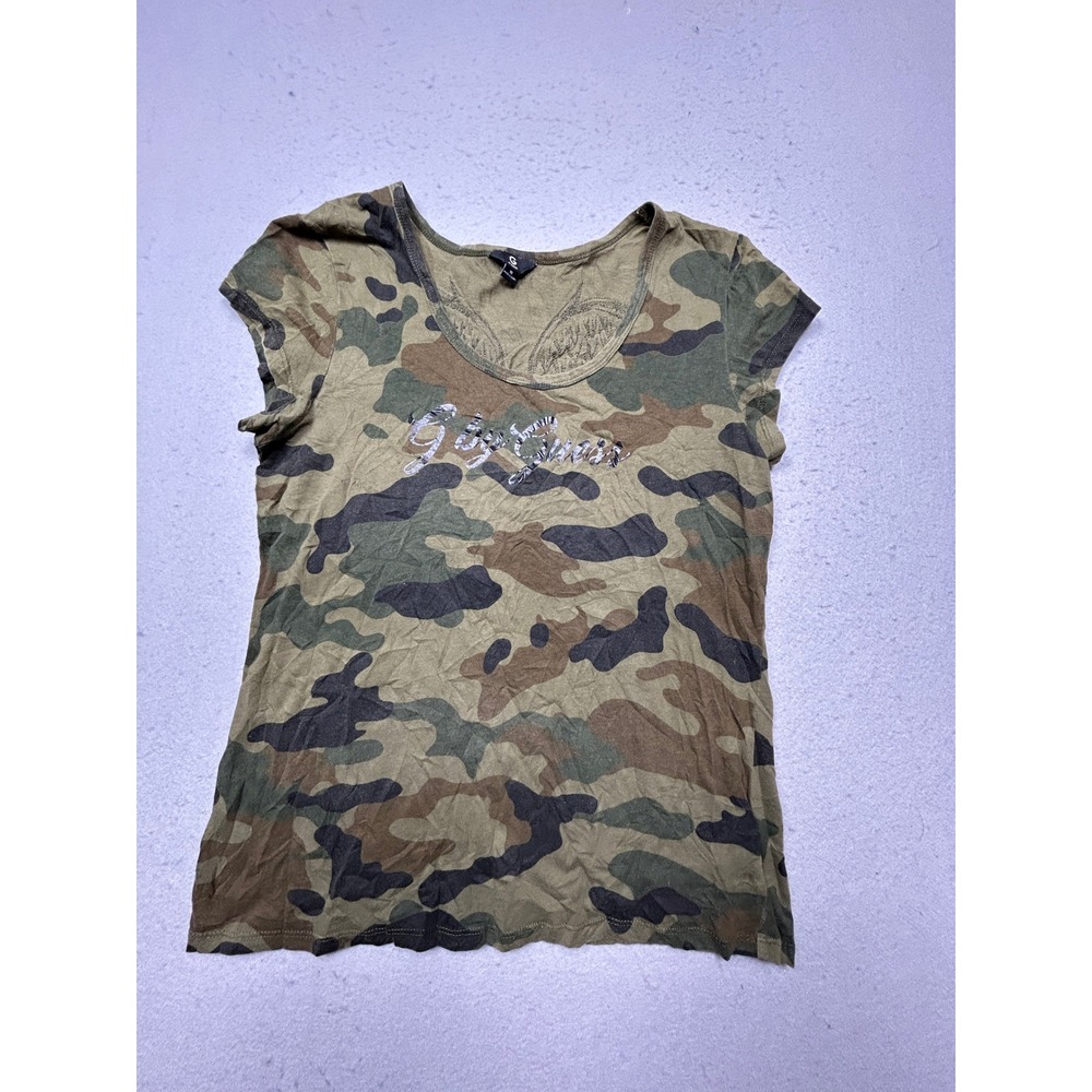 G by GUESS T-Shirt Cotton Camouflage Green XL Womens